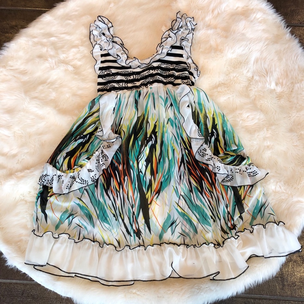 Multi colored, Summer dress, Black rhinestones A-6